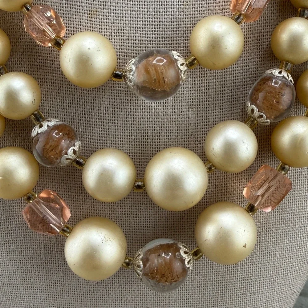 Vintage Layered Necklace Gold Tone Beaded 15